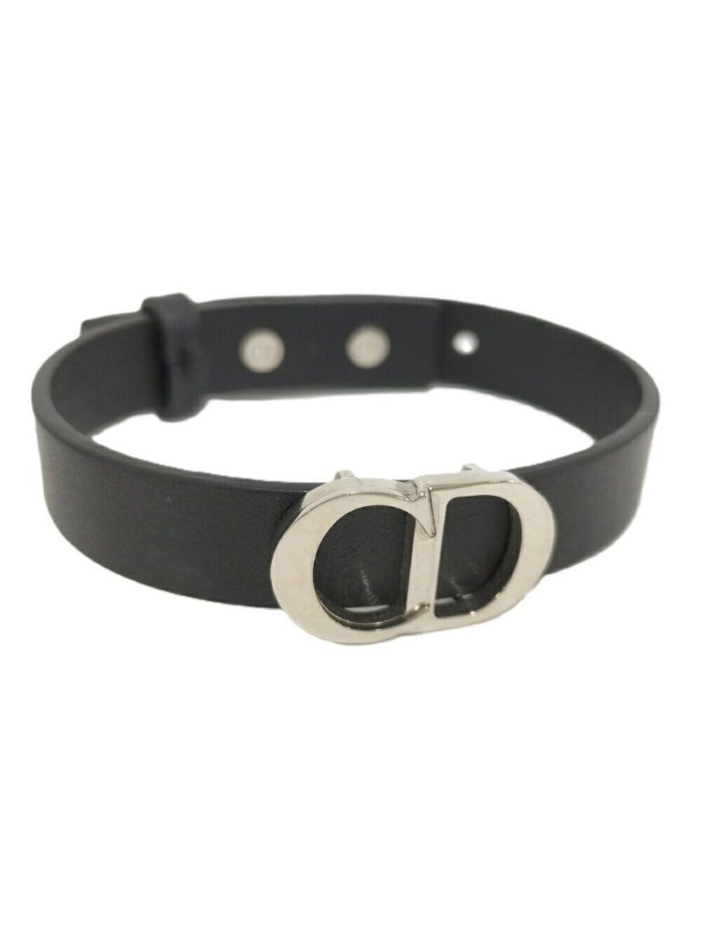 Dior Logo Bracelet Leather Black Silver